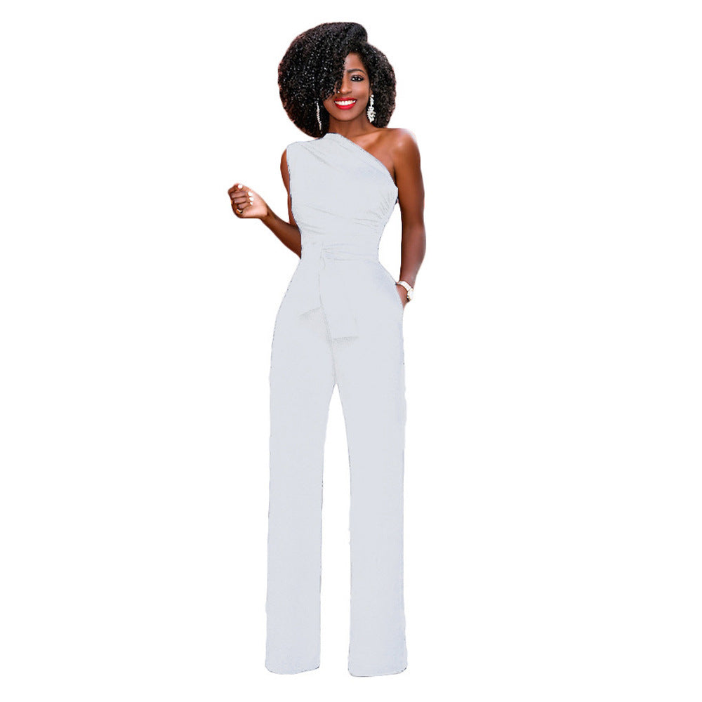 Elegant Slanted-Collar Wide-Leg Jumpsuit