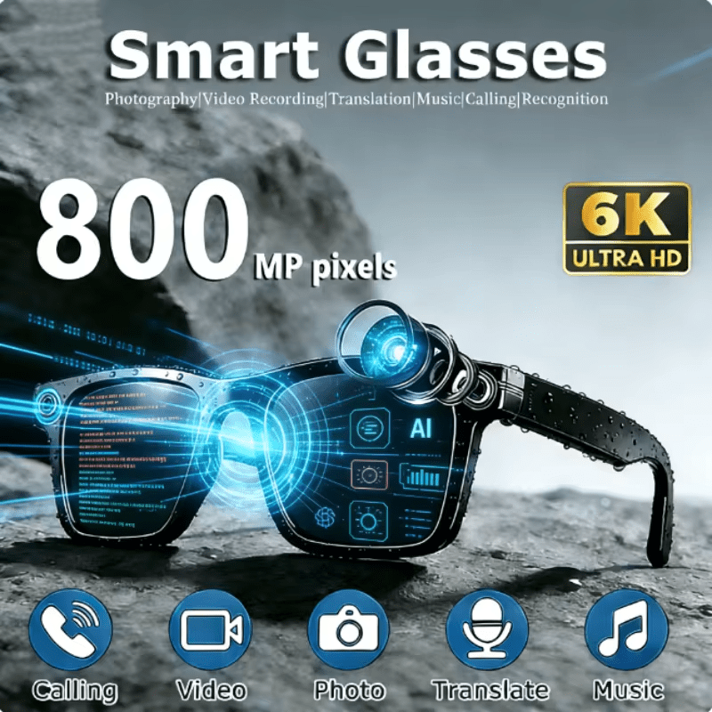 AI Smart Glasses with 8MP Camera, HD Video, Real-Time Translation, Bluetooth Calls, Touch Control