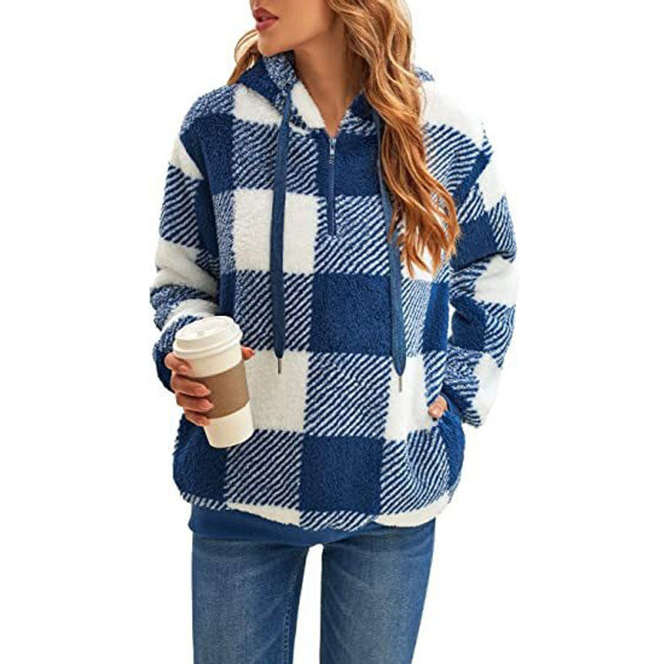Plush Zip-Up Hooded Sweatshirt with Pockets