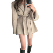 Slim Fit Woolen Coat with Buckle Detail