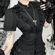 Slim-Fit Gothic Black Jacquard Shirt – Dark Street Style