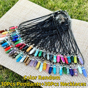 Assorted Hexagonal Crystal Stone Pendants with Black Leather Necklace Chain – 60 Pieces (30 Sets)