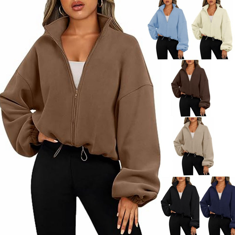 Women's Cozy Fleece Stand Collar Zipper Sports Jacket