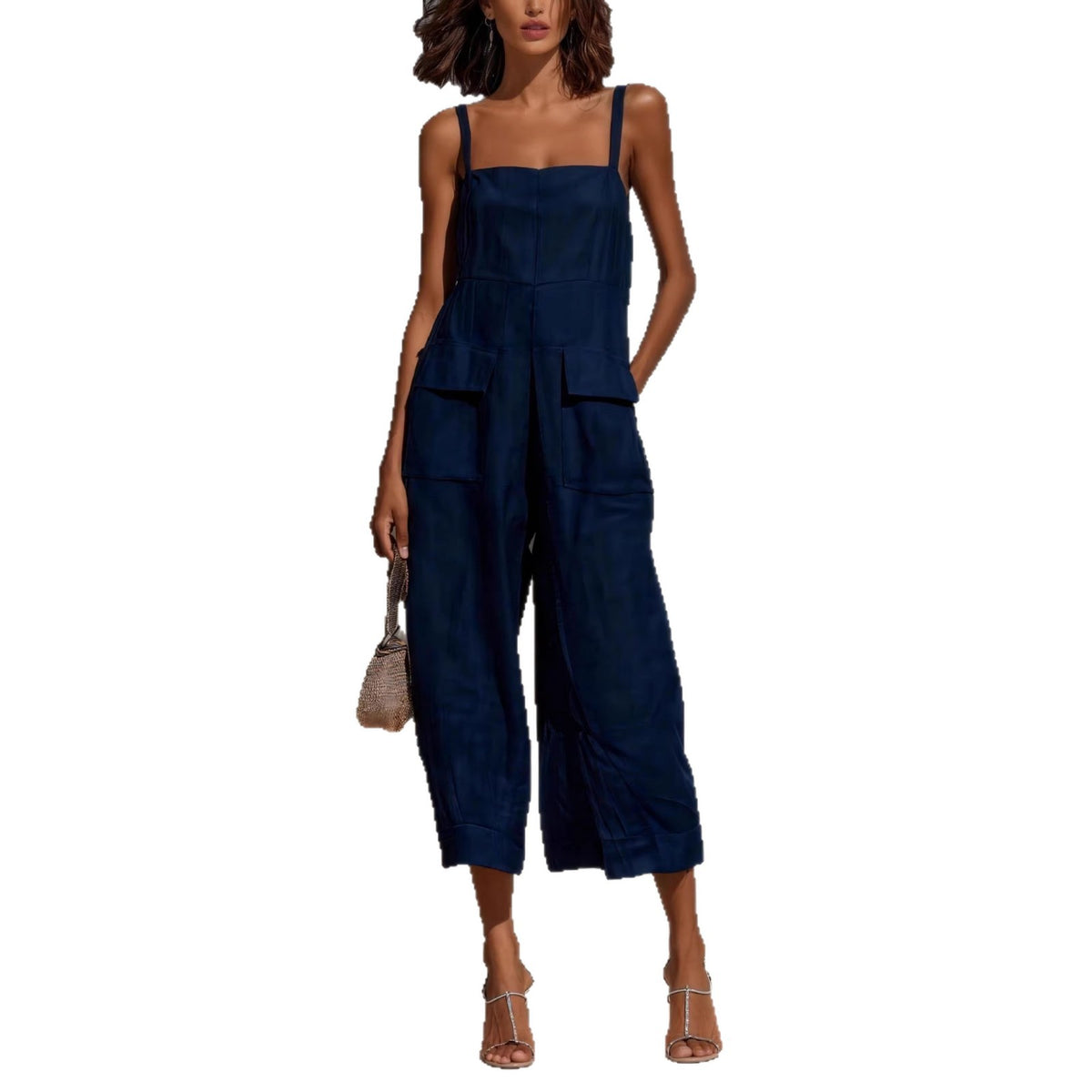 Women's Cotton-Linen Sleeveless Wide-Leg Jumpsuit