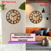 2D Flat Large Modern Farmhouse Style Wooden Wall Clock with Metal Roman Numerals, Extra Large Home Wall Decoration Clock, Suitable for Office Kitchen Bedroom Living Room, Silent Battery Operated
