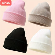 Set of 4 Plain Knit Beanies for Kids