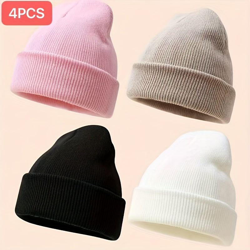 Set of 4 Plain Knit Beanies for Kids