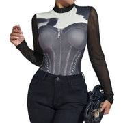 Women's 3D Print Contrasting Bodycon Jumpsuit
