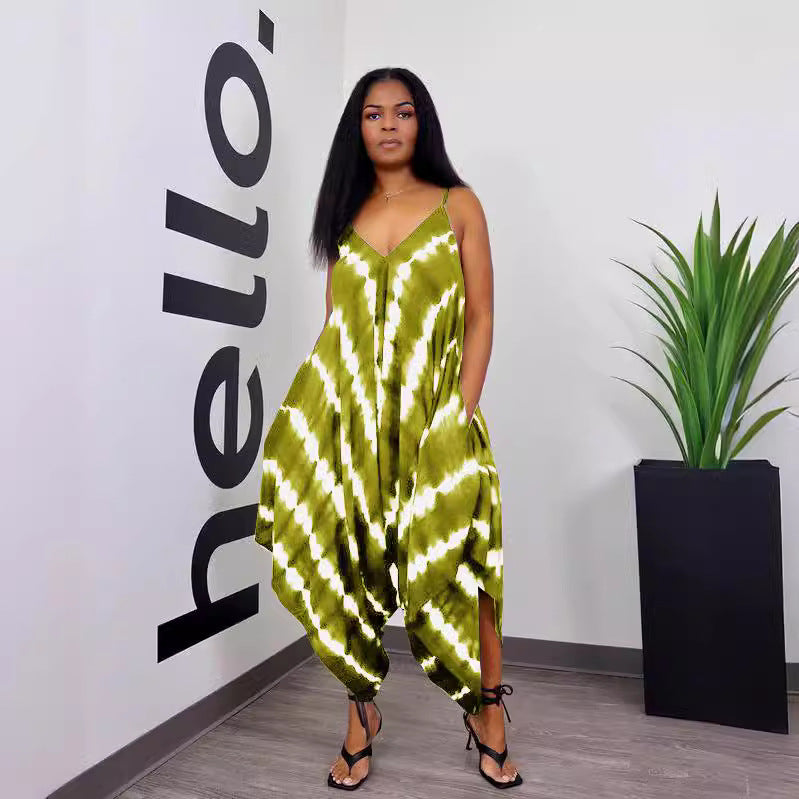 Chic Printed Sleeveless Split Jumpsuit