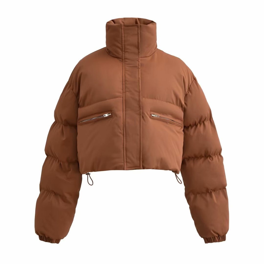 Women's Stand Collar Zipper Short Down Winter Coat