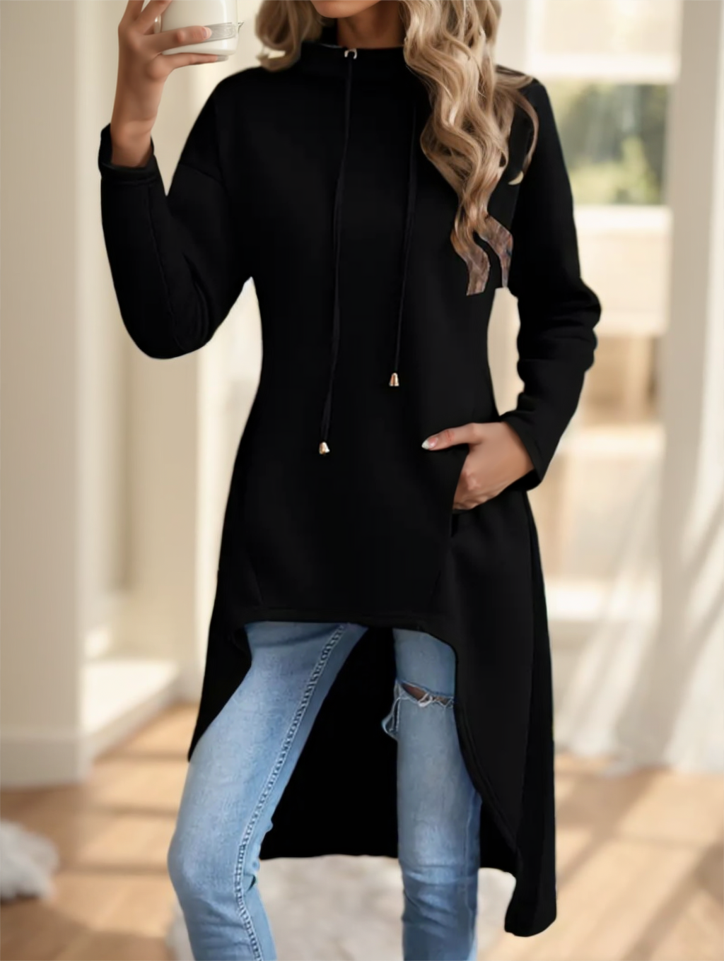 A Solid-colored Long-sleeved Top For Ladies