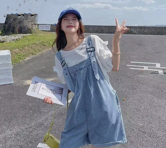 Women's Trendy Denim Overalls Shorts Versatile Casual Romper