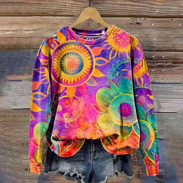 Women's Printed Drop-Shoulder Casual Pullover Sweater