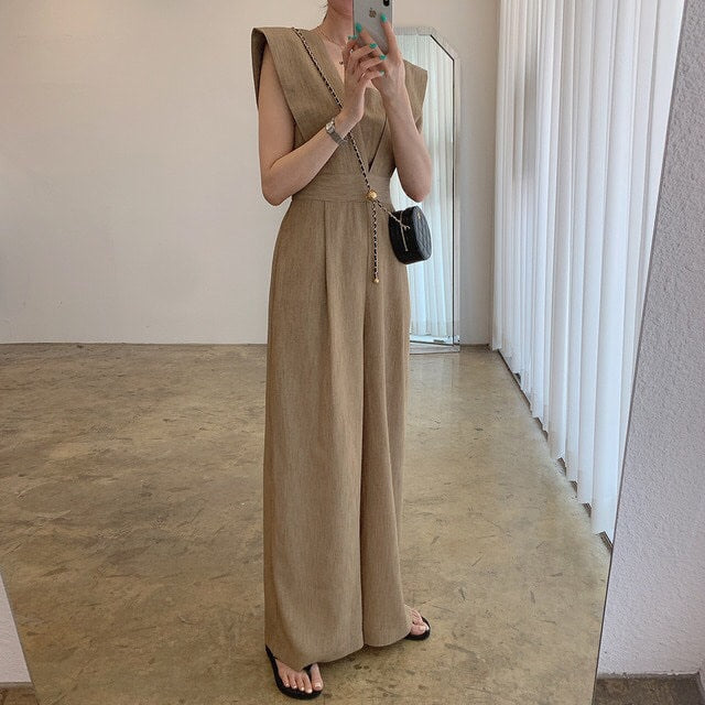 Women's Retro Square Collar High Waist Jumpsuit