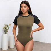 Women's Contrast Color Short-Sleeve Jumpsuit