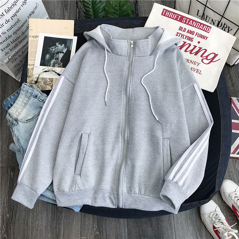 Women's Striped Loose Hoodie Cardigan Jacket