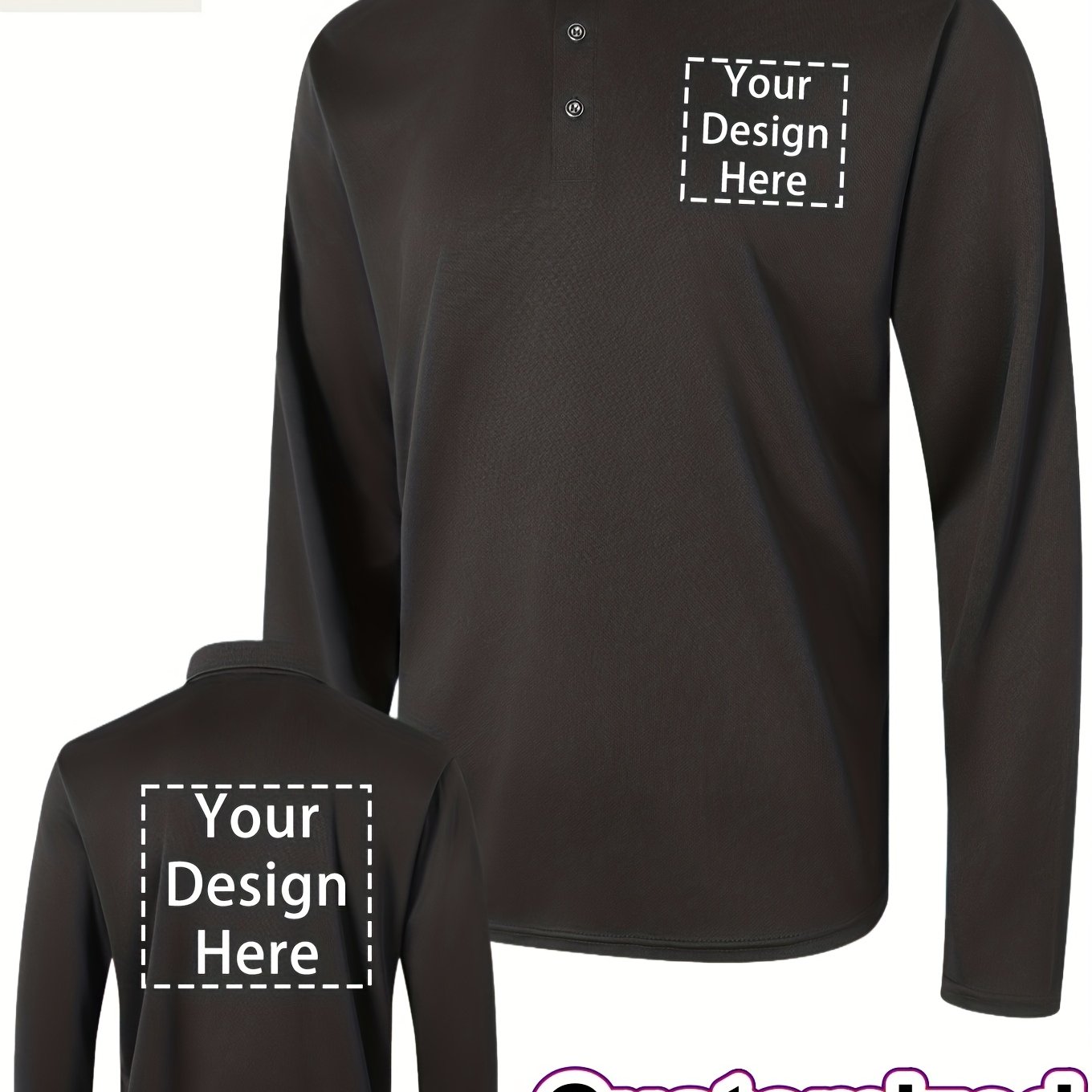 Men's Long Sleeve Knit Polo Shirt, Solid Color, Customizable