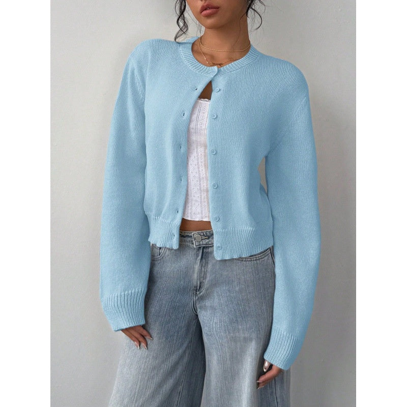 Chic Long Sleeved Knitted Cardigan Fashion Slim Solid Color Short Sweater for Women Clothing