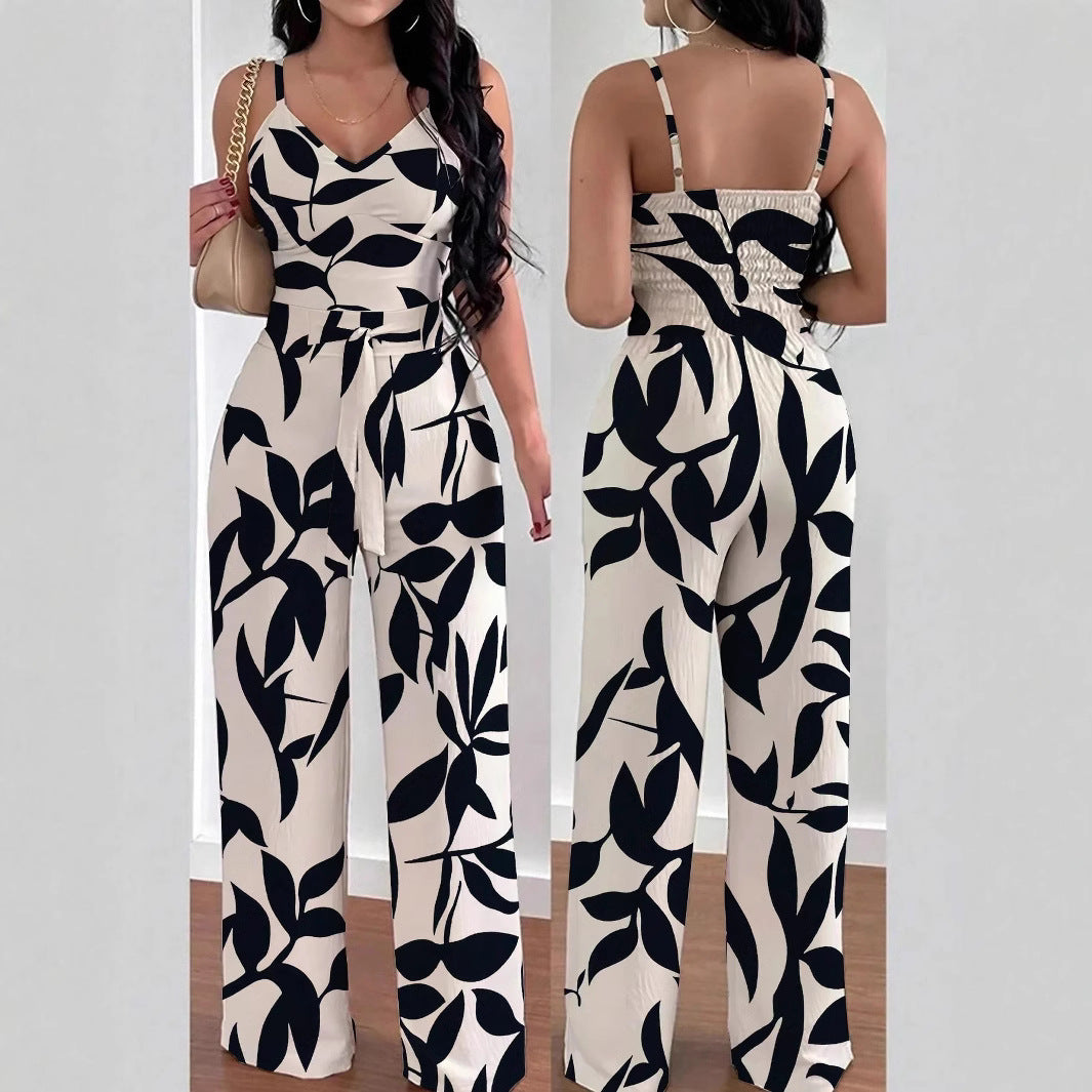 Chic Floral Print Sleeveless Jumpsuit with Belt