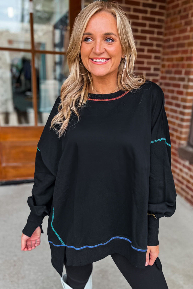 Chic Colorblock Casual Loose Pullover Sweatshirt