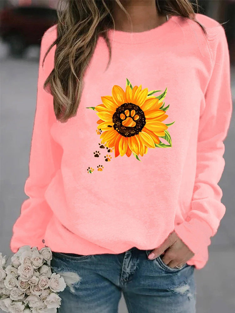 Cozy Round Neck Print Long Sleeve Sweatshirt for Women