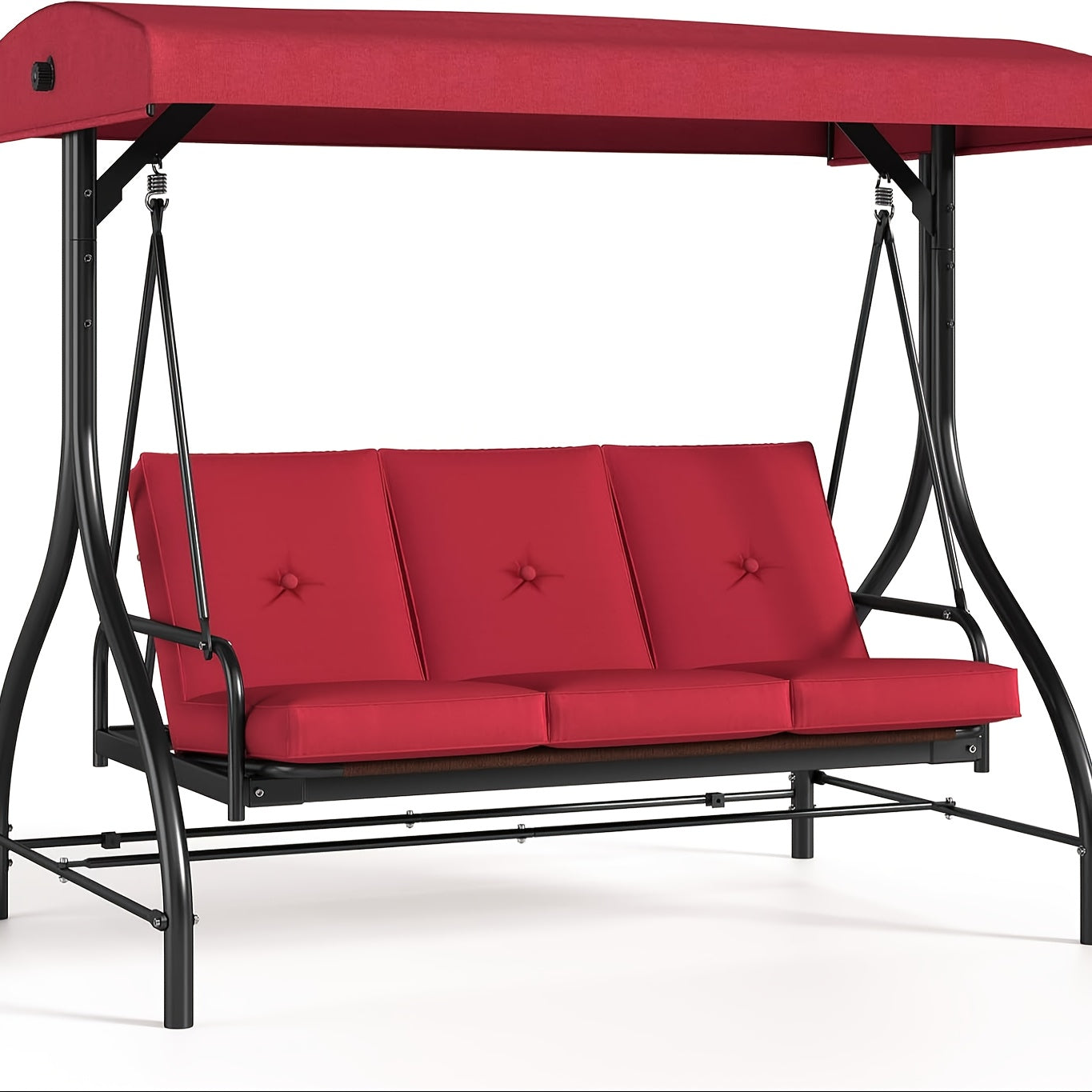 [Patio Swing Glider] 3 Person Patio Porch Swing Outdoor Converting Swing Glider Hammock with Adjustable Canopy, Cushions for Outside Backyard, Garden (Pillow Not Included)
