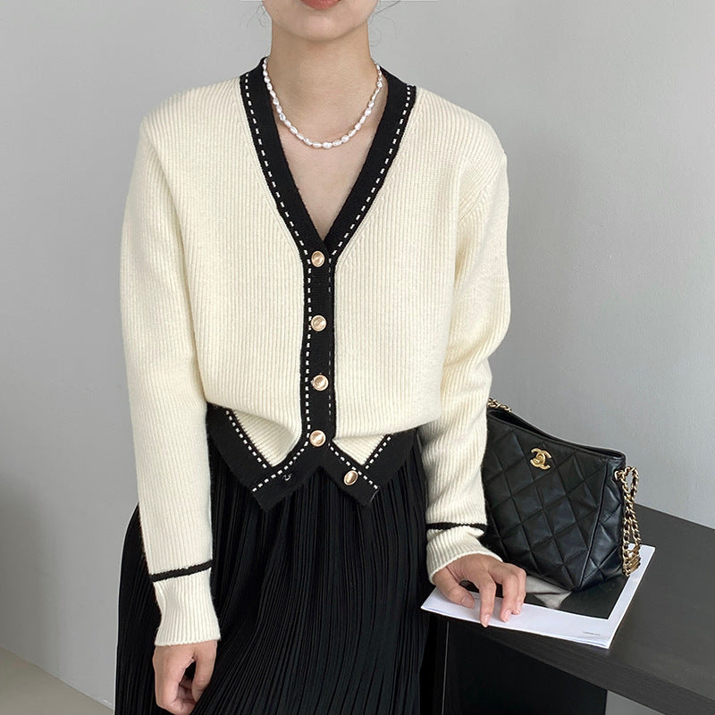 Korean Style Gentle and Comfortable Loose Large V-neck Slimming Bedford Cord Sweater