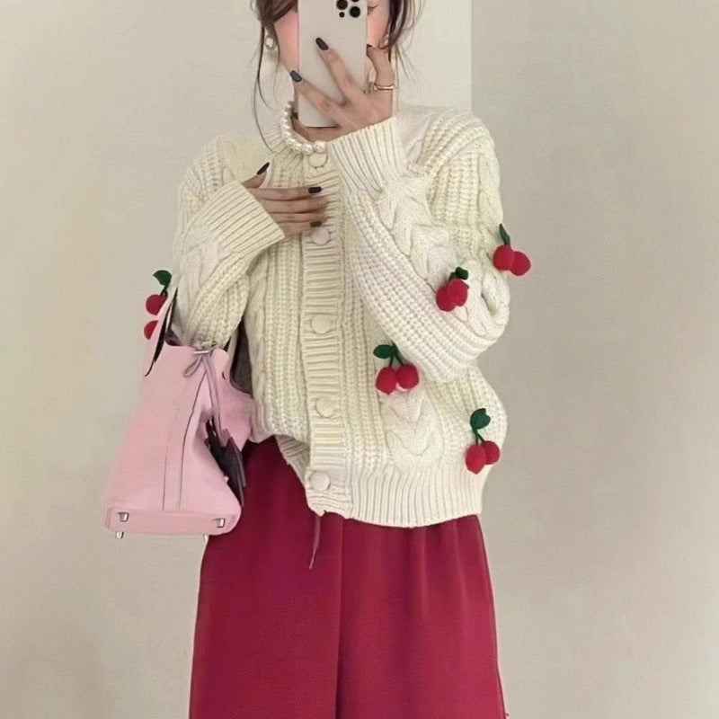 Cherry Younger Sweet Sweater Female Korean Loose and Lazy Style