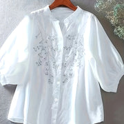 New Arrival Plus-Size Womens Casual Embroidered Shirt Loose-Fitting And Slimming