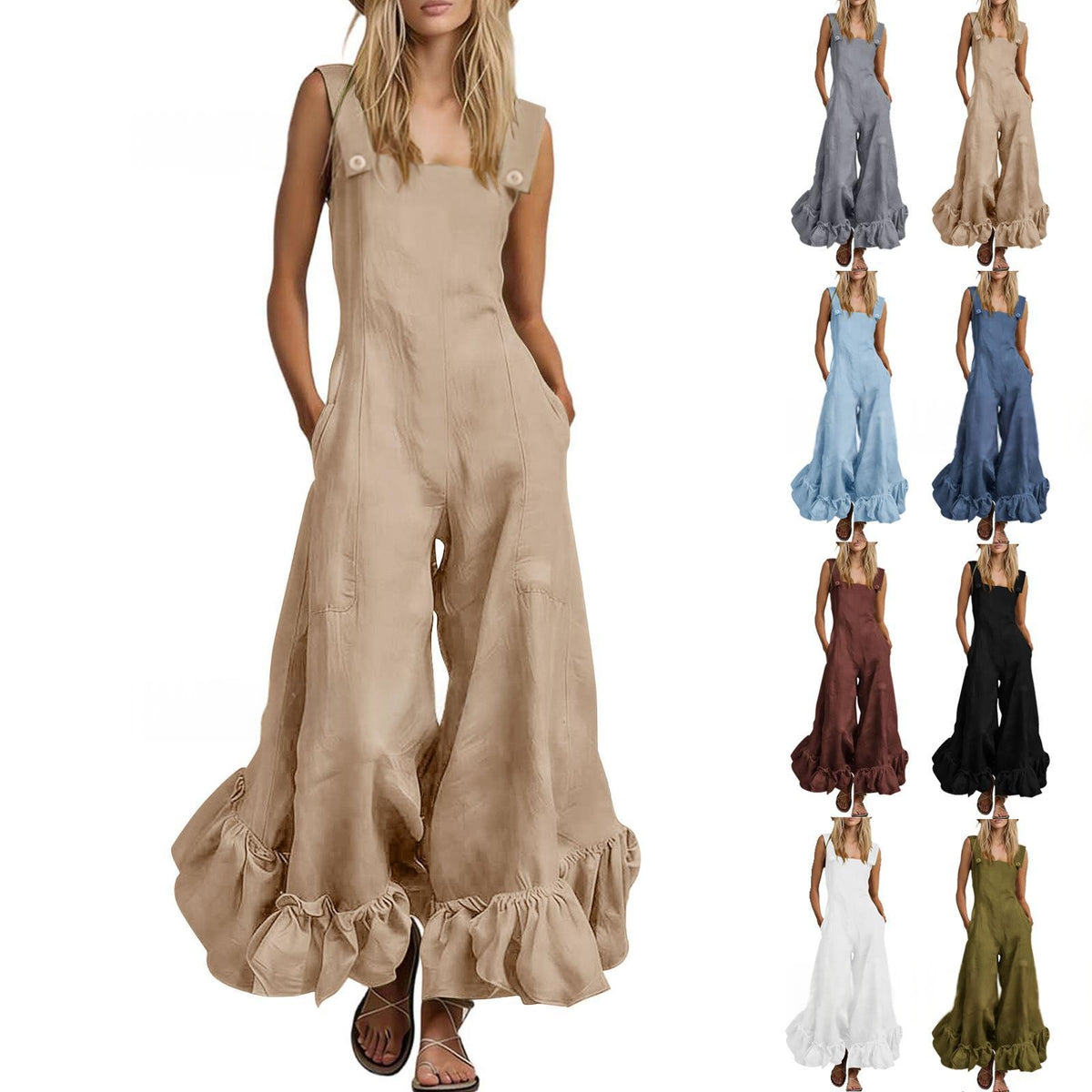 Chic Wide-Leg Flounce Strap Jumpsuit for Women