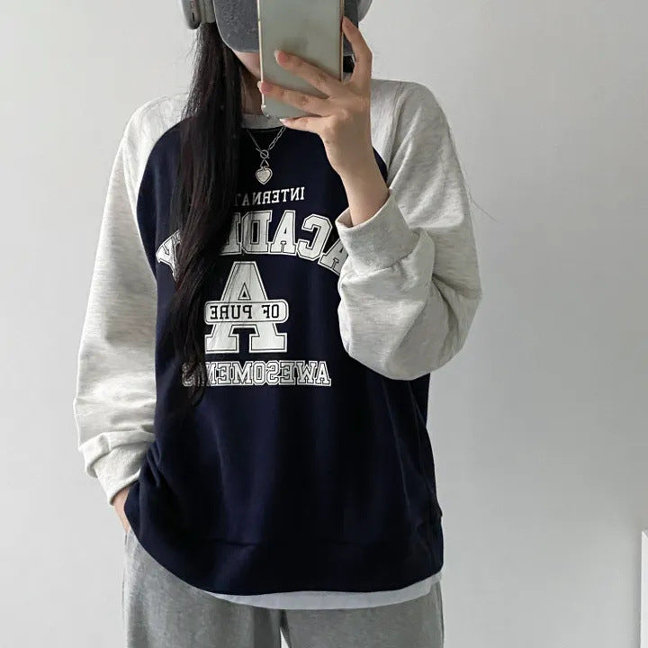 Korean Style Fleece-Lined Patchwork Women's Sweater