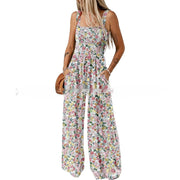 Bohemian Floral Spaghetti Strap Wide Leg Overalls