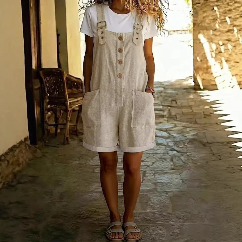 Retro Pocket Straight-Leg Overalls for Women