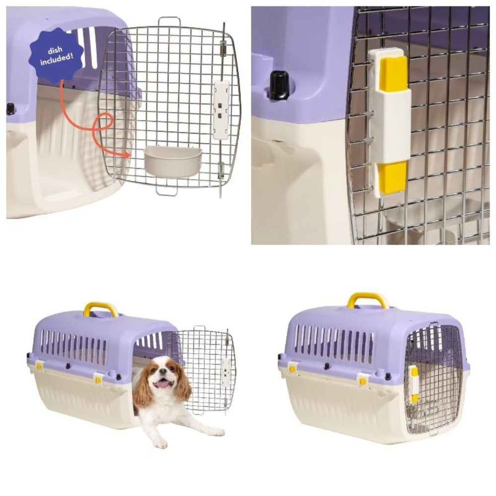 24 Plastic Travel Pet Kennel, With Clip On Bowl, Purple