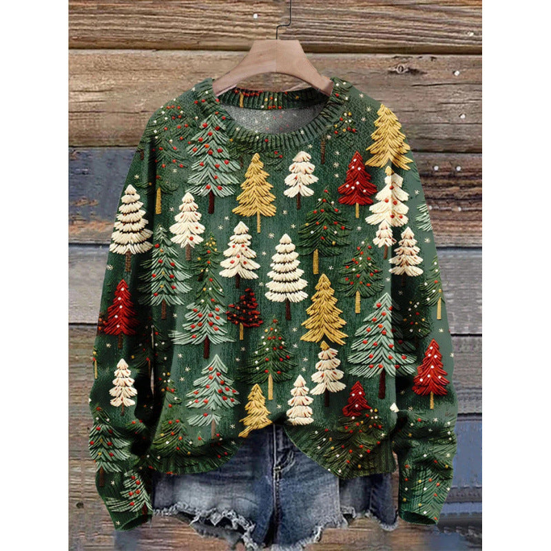 Women's Abstract Print Drop-Shoulder Casual Pullover Sweater