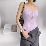 Ring Half Zipper Knitted Vest Women's Overall