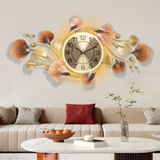 [Elegant Ginkgo Leaf Wall Clock] Elegant Modern Golden Metal Wall Clock with Light | 31 * 14 Inch Ginkgo Leaf Decorative Silent No-Ticking 3D Wall Art - for Living Room Bedroom Dining Room Entryway Decor Gifts
