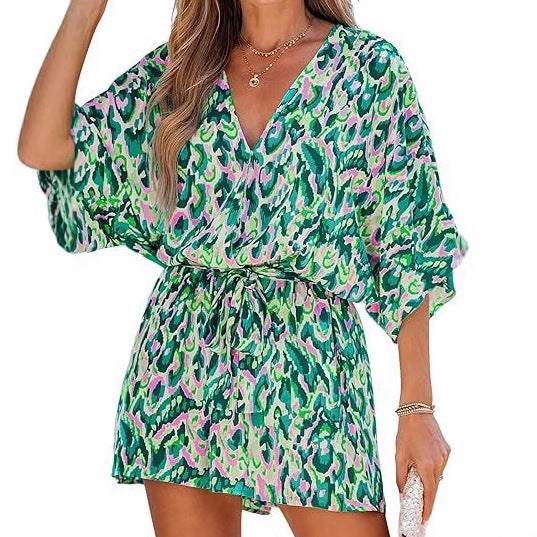 Women's V-Neck Lace-Up Batwing Jumpsuit