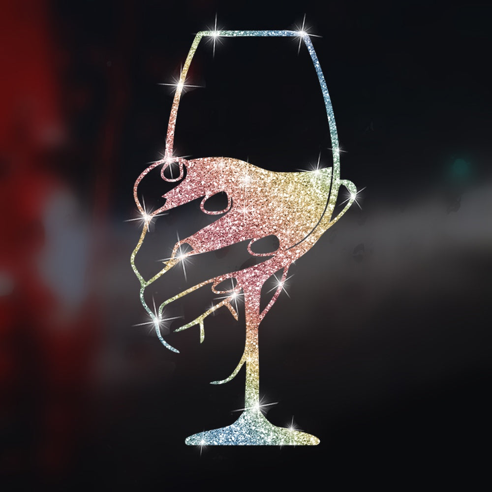 Shimmering Reflective Wall Sticker – Hand‑Held Red Wine Cup Design for Home, Windows, Mirrors and Appliances