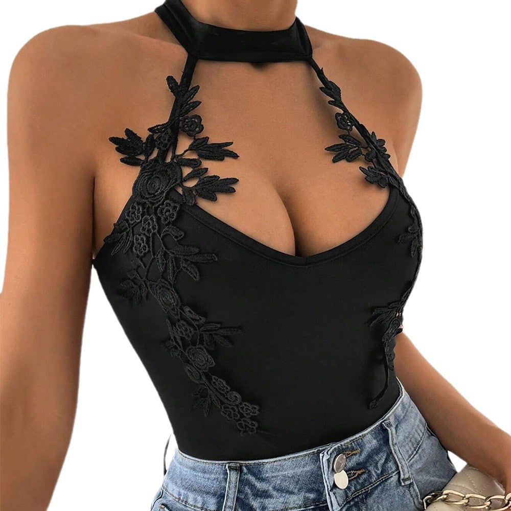 Chic Lace Jacquard High-Waisted Sleeveless Jumpsuit