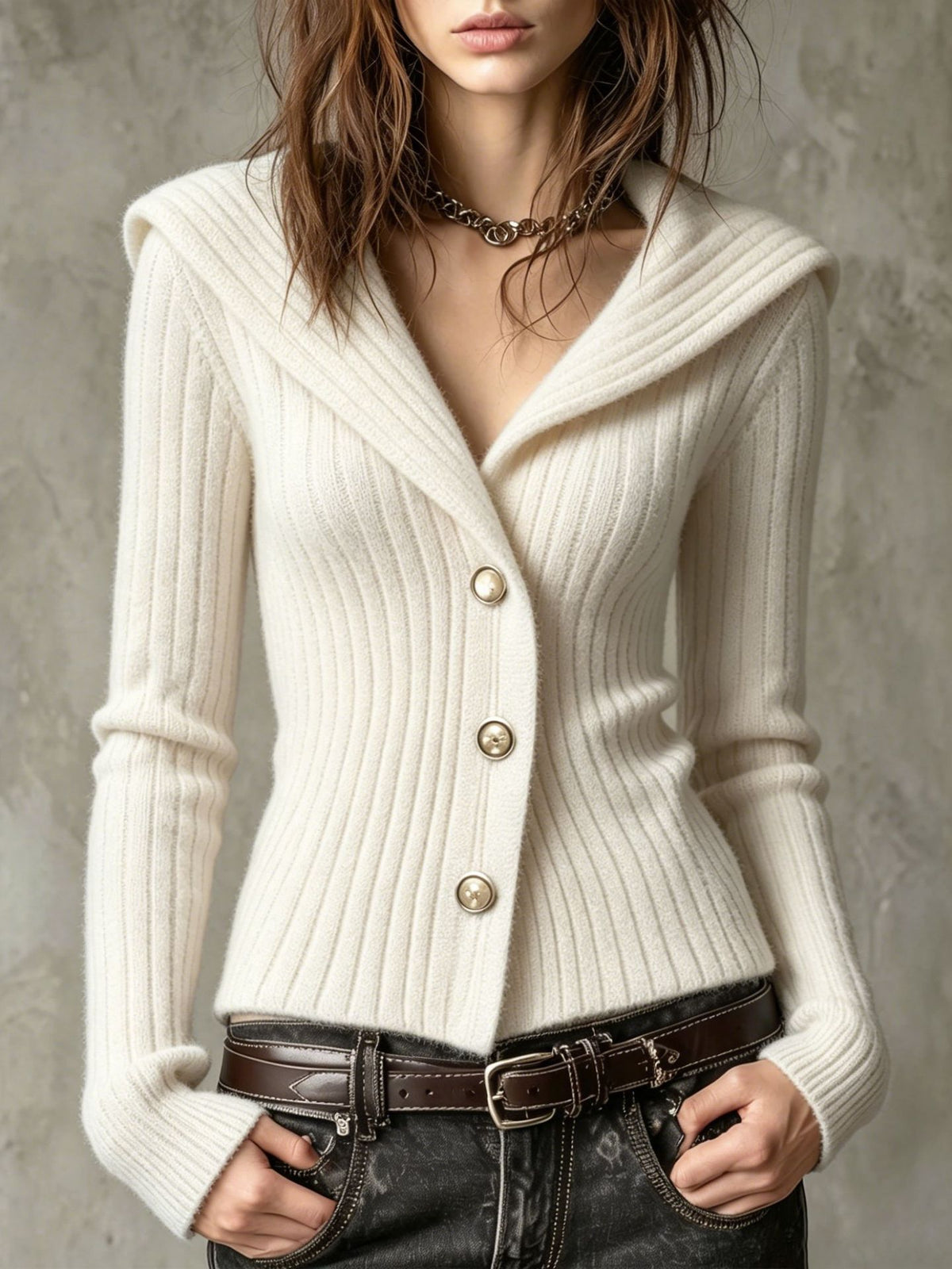 Fitted-waist Long-sleeve Stretchy Womens Top