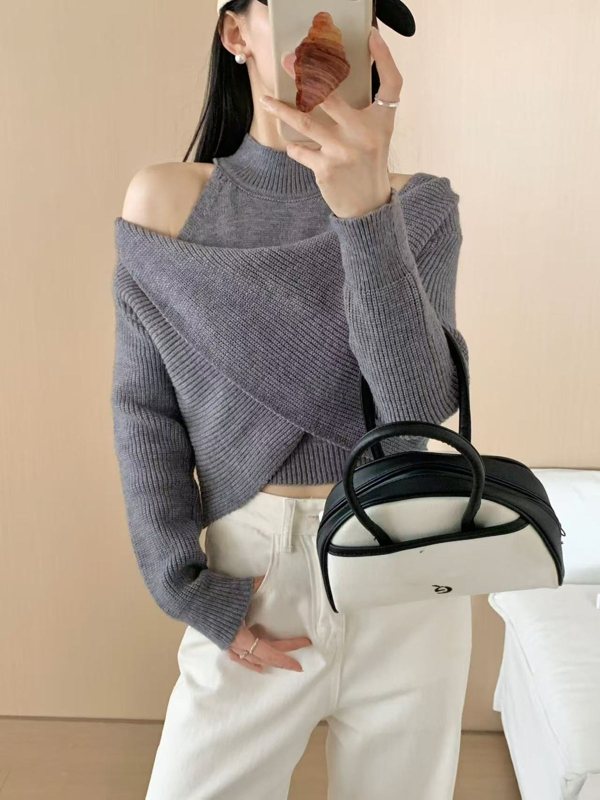 Women's Half-neck Fake Two-piece Knitted Sweater