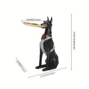 Realistic Doberman Dog Figurine Tray with Storage Box - Resin Black & Tan Collectible Decor, Multipurpose Key/Jewelry Holder, Coin Bank for /Office, Lifelike Sitting Doberman Puppy Replica Gift for…