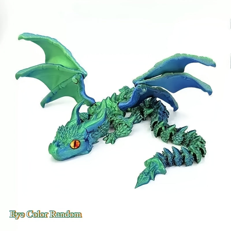 Flying dragon figurine with holographic 3D print and articulated wings