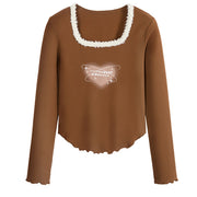 T-Shirt Irregular Bottom Plush Square Neck Top