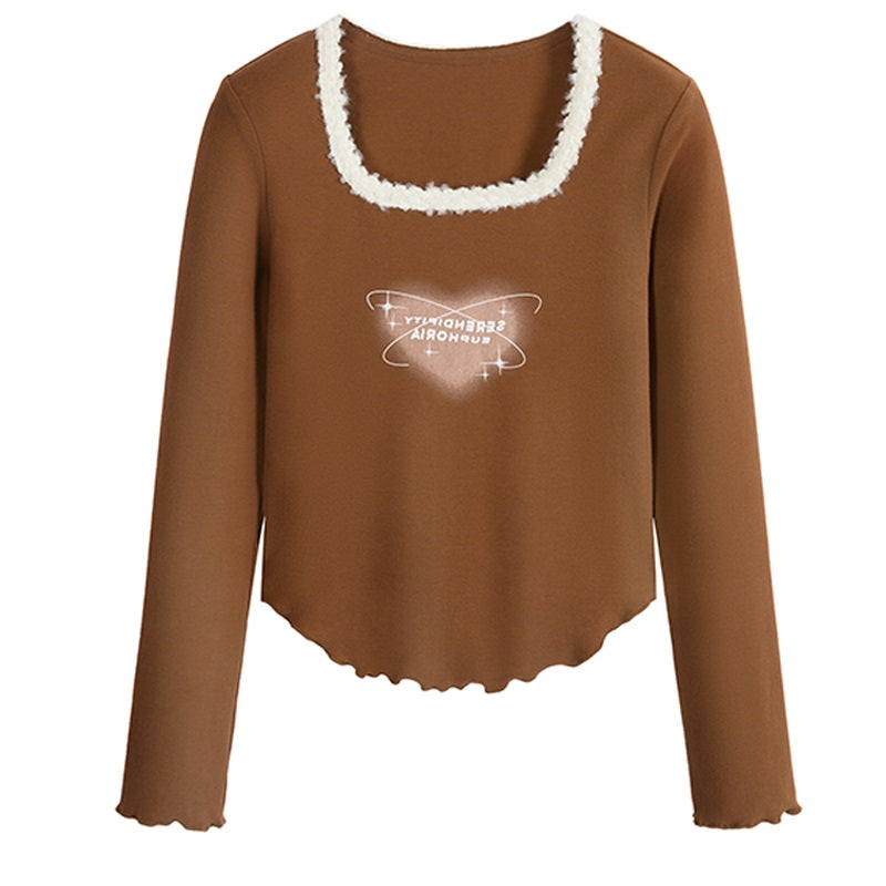 T-Shirt Irregular Bottom Plush Square Neck Top