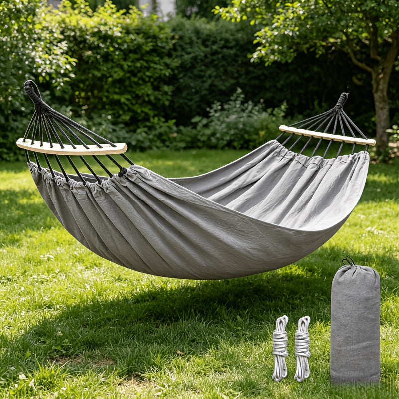 1pc Patio/Outdoor Hammock with Support Poles, Solid-Colored Fabric Hammock with Anti-Tip Design, Sturdy and Durable with Tie-Down Ropes - Ideal for Relaxing in the Patio, Outdoors, Indoors, and Camping, Outdoor Hammock, Single Person Hammock Chair