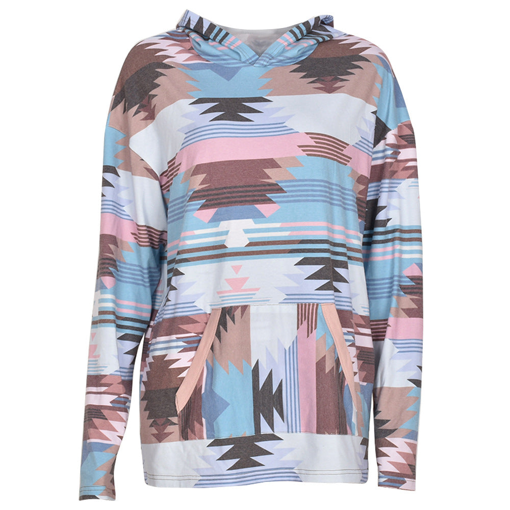 Loose Contrast Pocket Pattern V-neck Hooded Sweater In Spring