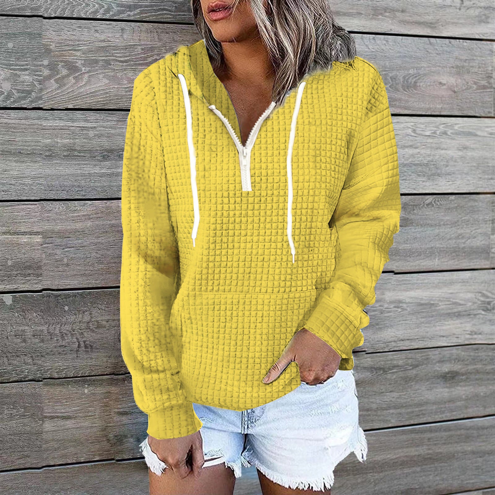 Women's Cozy Waffle Knit Hoodie Casual Sweatshirt Coat
