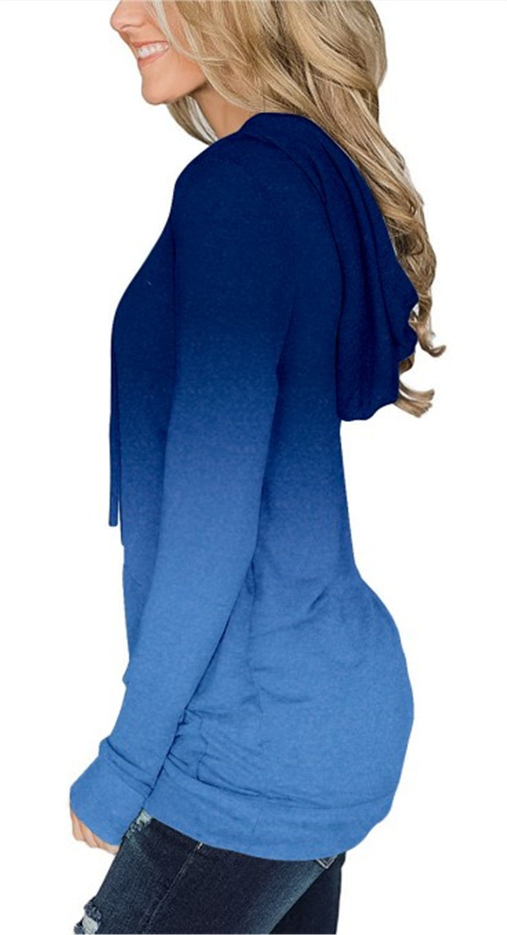 Gradient Hooded Drawstring Slim Sweatshirt